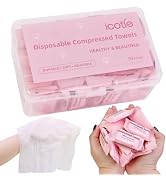 ICOTLE 50 Pcs Compressed Towels Disposable Cotton Coin Tissue Pack, Portable Face Cloths, Soft Th...