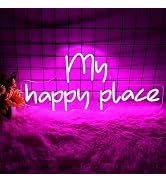 Neonawall Happy Place Neon Sign LED Light up My Happy Place Sign for Wall Decor USB Powered Switc...