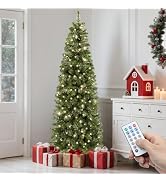 YITAHOME Prelit Green Pencil Christmas Tree 6 FT with Remote | Slim Fraser Fir Green Christmas Tr...