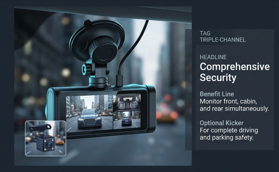 Shkalacar 3 Channel Dash Cam WIFI 3 Cameras