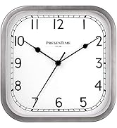 PresenTime & Co 10" Anton Modern Square Clock, Silent No Ticking, Steel Gray Silver