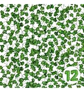 HXWEIYE 12 Pack Fake Vines for Room Décor, Artificial Ivy Greenery Garland Fake Leaves Hanging Pl...