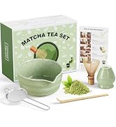 Dayacoco Matcha Whisk Set,Ceramic Matcha Kit Set Includes Bowl with Spout, Whisk,Holder,Bamboo Sc...