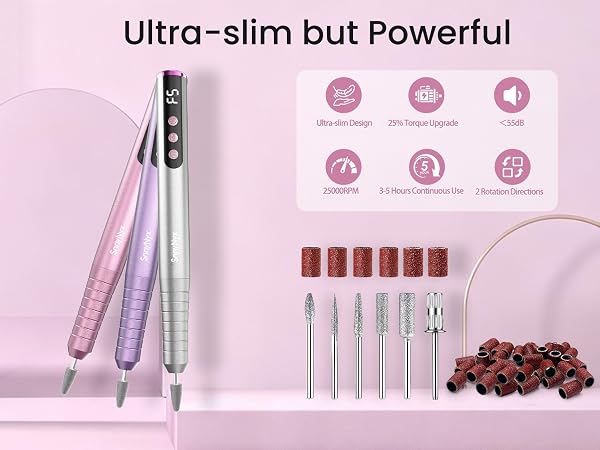 Slim Pen-shaped Cordless Electric Nail File for Acrylic& Gel Nails
