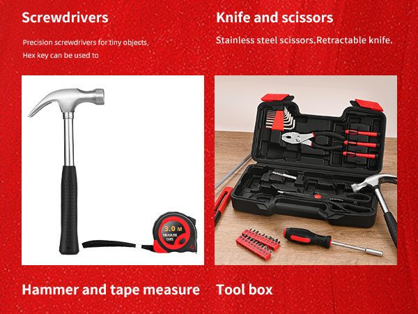 Household Tool Set, General Household Hand Tool Kit with Plastic Toolbox Storage Case