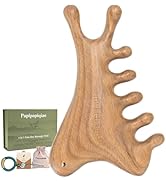Papipapiqiao 4-in-1 Green Sandalwood Gua Sha Tool – Wooden Massage Comb for Face, Body & Scalp – ...