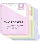 SKYDUE Binder Dividers with Tabs and Pockets, 6 Tabs Dividers for 3 Ring Binder, Tear-Resistant P...