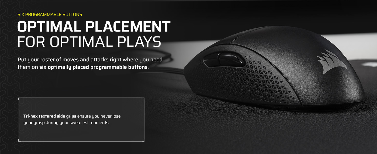iCUE; gaming mouse; Lightweight mouse; programmable buttons; textured side grips
