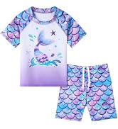 WAWSAM 2 Pieces Girls Rash Guard Toddler Swimsuit Girl Swimsuit Short Sleeve Bathing Suit for 3-6...