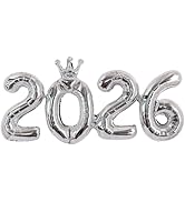 TONIFUL 2026 Silver Crown Foil Number Balloons 16 Inch Silver Number Banner 2026 Graduation Alumi...
