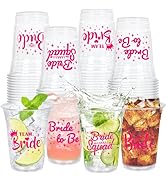 peony man 48 PCS Bachelorette Party Plastic Cups 16oz Hot Pink Team Bride Clear Cups Disposable B...