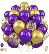 Paready Purple and Gold Balloons, 50 Pcs Dark Purple Party Balloons, 12 Inch Retro Purple Metalli...