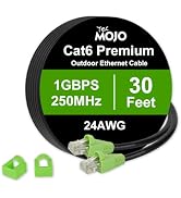 Tecmojo Cat6 Ethernet Cable 30ft, 24AWG Waterproof Direct Burial Outdoor Cat6 Cable, LLDPE(PE) UV...