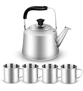 Odoland 3.8 Quart Camping Tea Kettle Set with 4 Cups, Durable Stainless Steel Camp Tea Pot for Ou...