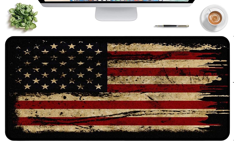 Large American Flag Mouse Pad with Stitched Edges