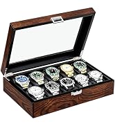 BEWISHOME Watch Box, 10-Slot Wooden Watch Case, Mens Watch Box for Men Watch Storage Organizer, W...