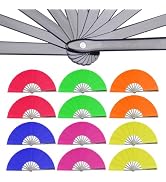 HONSHEN 12 Pack Large Folding Hand Fan, Nylon-Cloth Kung Fu Tai Chi Fan for Men Women Dance Perfo...