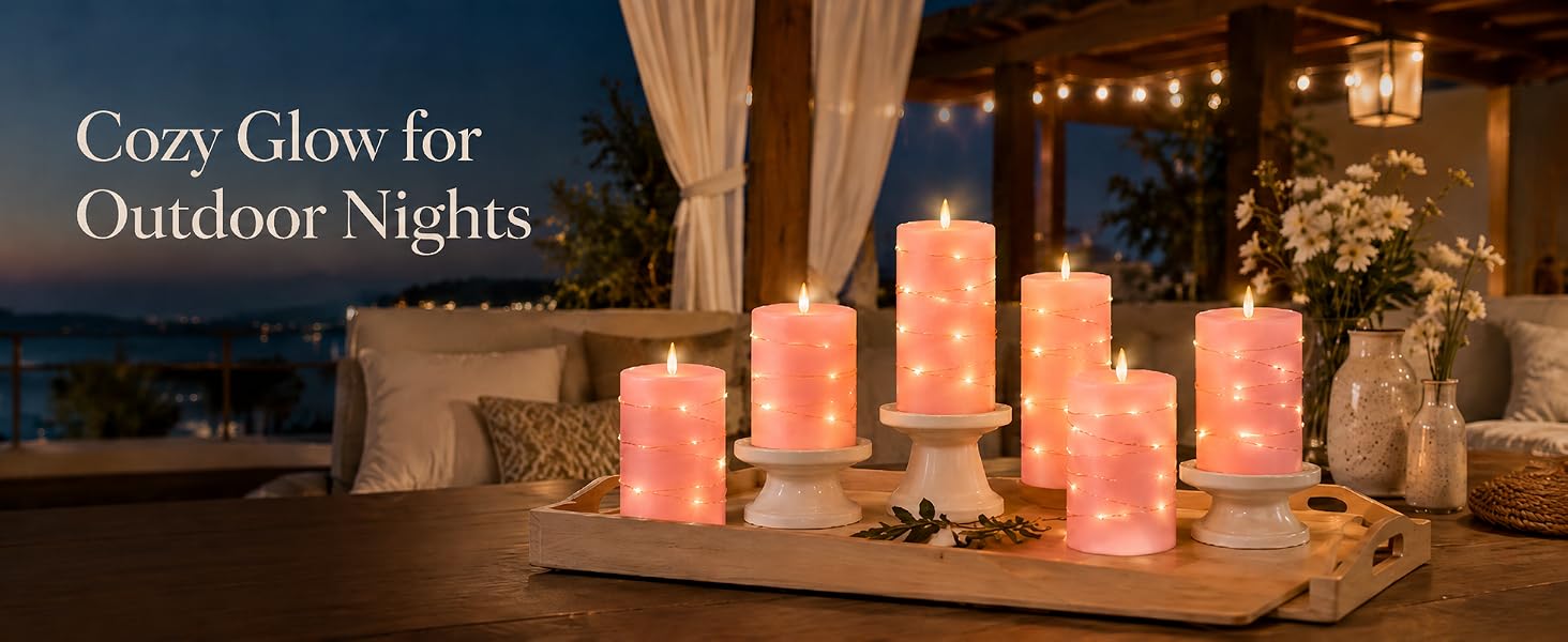 pink outdoor candles