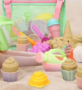 Tagitary Beach Sand Toys for Kids, Beach Toys 23PCS Set with Ice Cream Cake Sand Molds, Mesh Beac...
