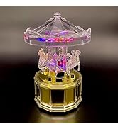 Horse Carousel Music Box - LED Rotating Decorative Light-Up Wind-Up Music Box with Elegant Design...
