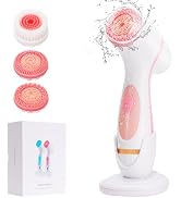 Facial Cleansing Brush, Waterproof Dual-Rotation Face Scrubber Exfoliator with 3 Brush Heads and ...