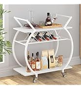 LVB White Bar Cart, Modern Rolling Serving Wine Cart with Storage, Industrial Wood Metal Kicthen ...