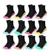 SPTRAMLE 12 Pairs Girls Crew Socks, Kids Athletic Socks for Toddler Girls (1-14 Years) Calf Cotto...