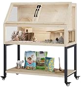Wooden Hamster Cage with Storage Shelf, Small Animal Cage for Guinea Pig,Rat,Hedgehog,Chinchilla,...