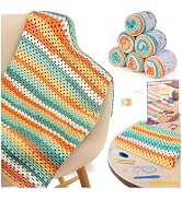 Aeelike Crochet Kit for Beginners,Make Granny Square Blanket with Cake Yarn | 6 Skeins Ombre Cake...