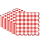 CaliLain 50 PCS Gingham Napkins Disposable; 3-ply Red Checkered Napkins; Plaid Scalloped Cocktail...