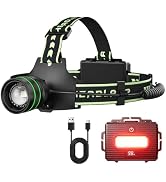 Yemao LED Rechargeable Headlamp, 5000 LM Sensor Red Warning Zoomable Energy Saving with 9 Modes &...