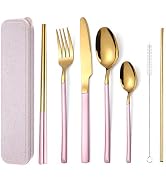AARAINBOW 7 Pieces Stainless Steel Flatware Set Portable Reusable Cutlery Set Travel Utensils Set...