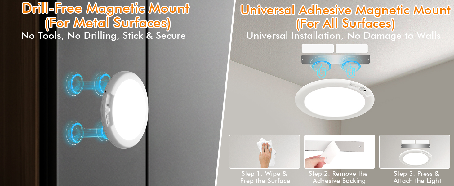 Rechargeable Ceiling Light,Magnetic Wireless Motion Sensor Ceiling Light