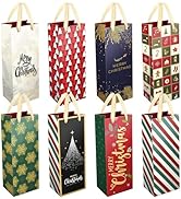 Christmas Gift Bags, 8 Pcs Wine Gift Bags with Unique Christmas Designs, Christmas Goody Bags wit...
