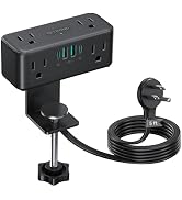 TROND Compact Desk Clamp Power Strip 5 ft, Fit 2.16" Tabletop Edge, Black | Flat Plug Fit Behind ...