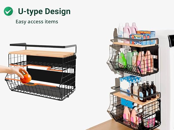 Magnetic shelves for fridge attach to refrigerator sides, creating instant extra storage space