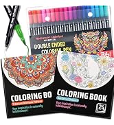PTAZSCTC Adult Coloring Book Set,36 Colors Coloring Markers with 2Pcs Adult Coloring Books, Quick...