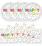 40Pcs Birthday Party Supplies Paper Plates and Napkins, Colorful Polka Dot Themed Dinner Plates N...