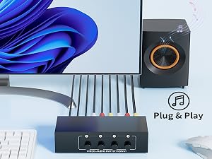 4 Way AV Switch 4 Input 1 Output RCA on off Selector Switch for Composite Audio and Video 4x1