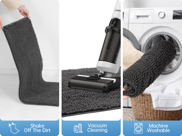Three basic cleaning methods: shaking off the dirt, vacuum cleaning and being machine washable.