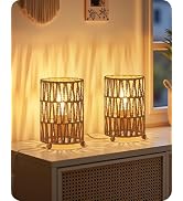 GOEBLESON Small Rattan Table Lamps Set of 2, Boho Bedside Lamps Plug in, Handwoven Paper Rattan L...