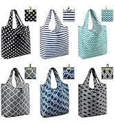BeeGreen Shopping Bags Reusable Grocery Tote Bags 6 Pack XLarge 50LBS Ripstop Geometric Fashion M...