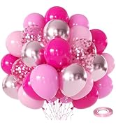 Pink Balloon Hot Pink Balloons Set, 50pcs 12inch Pastel Light Pink Metallic Pink Confetti Balloon...