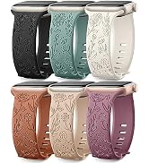 SNBLK 6 Pack Floral Engraved Bands Compatible with Apple Watch Bands for Women 40mm 41mm 42mm 38m...