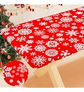 Smiry Red Snowflake Picnic Tablecloth, Waterproof Elastic Fitted Table Covers for 6 Foot Tables, ...