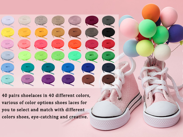 Come with 40 pairs shoelaces in 40 different colors,various of colors options shoes laces for you