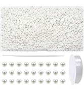 TOAOB 1400pcs Pearl Beads 6mm White Pearls Craft Beads Loose Round Faux Pearl Beads with Holes fo...