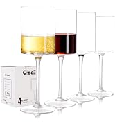 Wine Glasses Set of 4-14 OZ Unique Modern Square Shaped Long Stemmed Wine Glasses for Red White W...