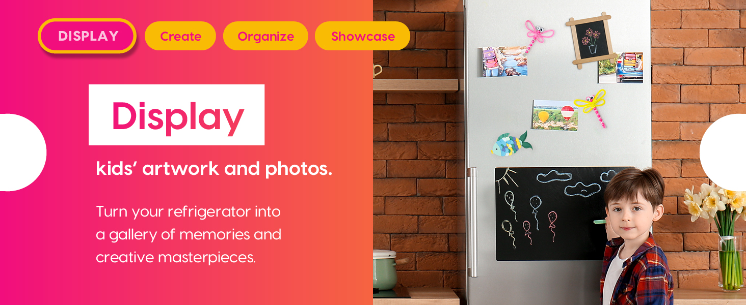 Display create organize showcase, artwork for kids and turn your refridgerator into art gallery