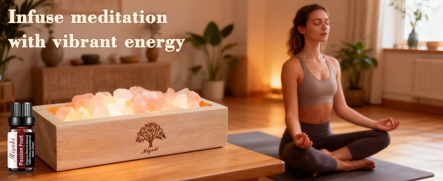 Passion Fruit Oil & Himalayan Salt Lamp for Yoga & Meditation with Vibrant Energy & Relaxation.